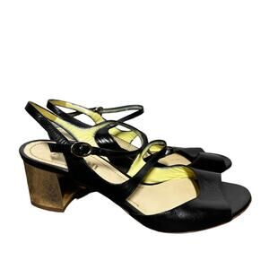 Pollini Patent Leather Sandals Strappy Open Toe Block Heel Buckle Strap 38 7.5